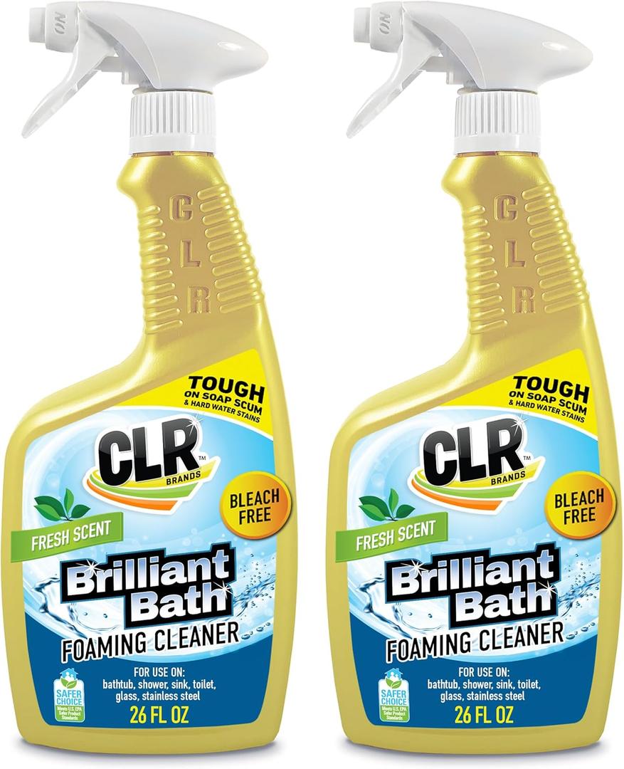 CLR Brilliant Bath Foaming Bathroom Cleaner Spray - For Use On Toilet, Bath, Shower, Sink, Glass, Stainless Steel - Fresh Scent, 26 Ounce Bottle (Pack Of 2)