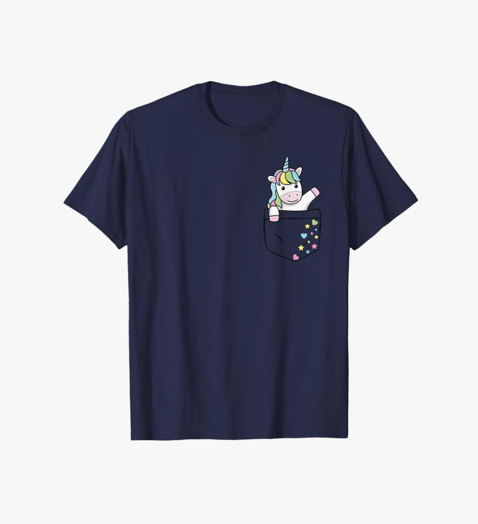 Cute Unicorn in My Pocket colorful pastel Magical Stars Gift T-Shirt, XL, Navy Blue