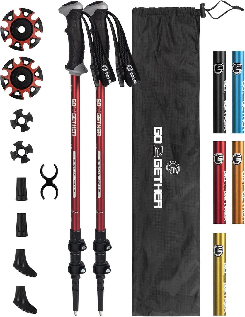 G2 GO2GETHER Aluminum Trekking Poles - Quick Adjustable Locks, Comfort Handle, Padded Strap, Snow Baskets - Walking Sticks Suitable for Hiking, Walking