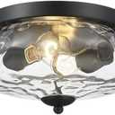 Darkaway Ceiling Light Fixtures Flush Mount Indoor Outdoor Ceiling Light with Water Ripple Glass Shade for Hallway Kitchen Bedroom Porch Living Room Black Finish