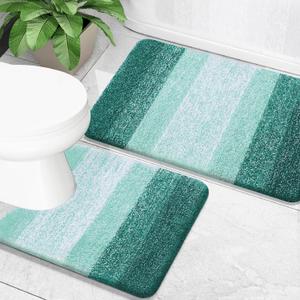 OLANLY Bathroom Rug Set 2 Piece, Soft Absorbent Microfiber Bath Mats and U-Shaped Contour Toilet Rug, Non-Slip, Machine Wash Dry, Plush Shaggy Bath Mats for Bathroom (24"x16"+24"x20", Blackish Green)