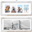 Hongkee 8x20 Picture Frame Set of 2, Distressed White Wood Frame with Tempered Glass Collage Frame, Display Pictures Four 4x6 With Mat or 8 x 20 Without Mat - Horizontal or Vertical Wall Mounting