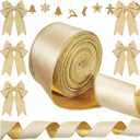 Syhood Christmas Wired Velvet Ribbon with Gold Edge Waterproof Velvet Decoration Ribbon Wrapping for Xmas Wreath Bows Floral Craft Ornaments(2.5 Inch X 20 Yard,Gold)