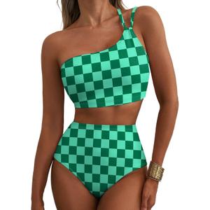 Herseas Women's High Waisted Bikini Sets One Shoulder Floral Print Swimsuits 2 piece Tummy Control Bathing Suits S
