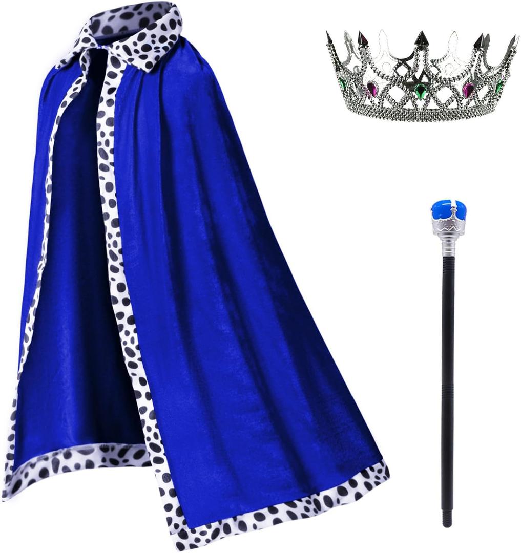 King Costume for Kids Robe Crown Scepter Set Boys Royal Prince Cape Dress Up Cosplay (One Size)