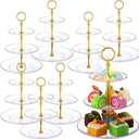 8 Pack 3 Tier Cupcake Stand Bulk Tiered Dessert Stand Thick Plastic Serving Tray with Gold Edges Dessert Table Display Set Tea Cake Holder for Wedding Birthday Party(Clear)
