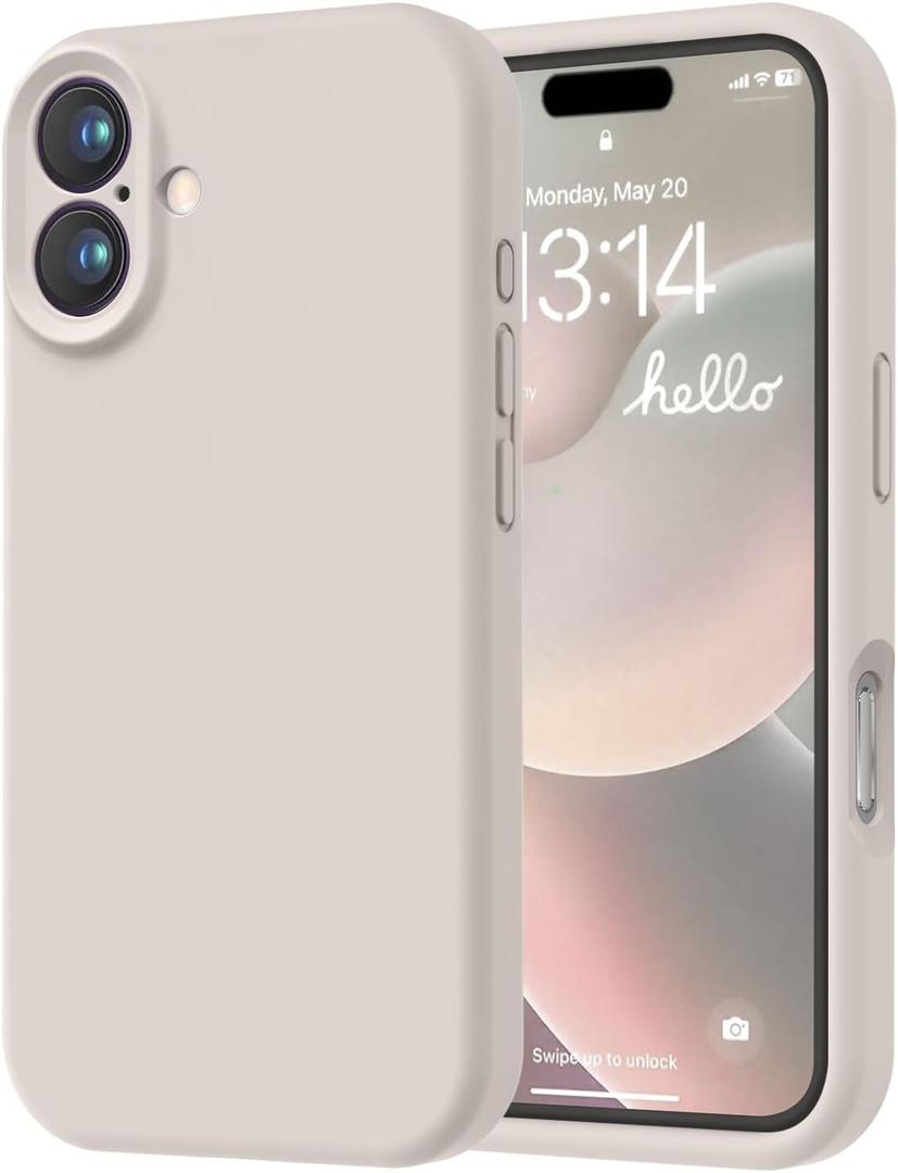 LOVE 3000 Designed for iPhone 16 Case, Premium Silicone with [Soft Anti-Scratch Microfiber Lining] Shockproof Protective Phone Case for Men Women Girls 6.1", Stone