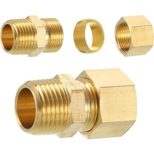uxcell 2Pcs Brass Pipe Fitting, 5/8" OD x 1/2" NPT Male Brass Compression Tube Fitting, Brass Compression Union Connector, Brass Straight Coupling Adapter Fitting Fit 5/8" Pipe