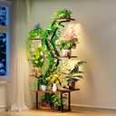 Black Plant Shelves with Grow Lights: 7-Tier 65" Tall Modern Plant Stand for Indoor Corners, Living Room Display or Bedroom Gardening Rack