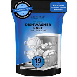 Aromasong Dishwasher Salt 19 LB - 100% Natural Water Softening Agent for Cleaner Dishes & Washer Reactivation Compatible with Bosch, Miele, Whirlpool, Thermador and More