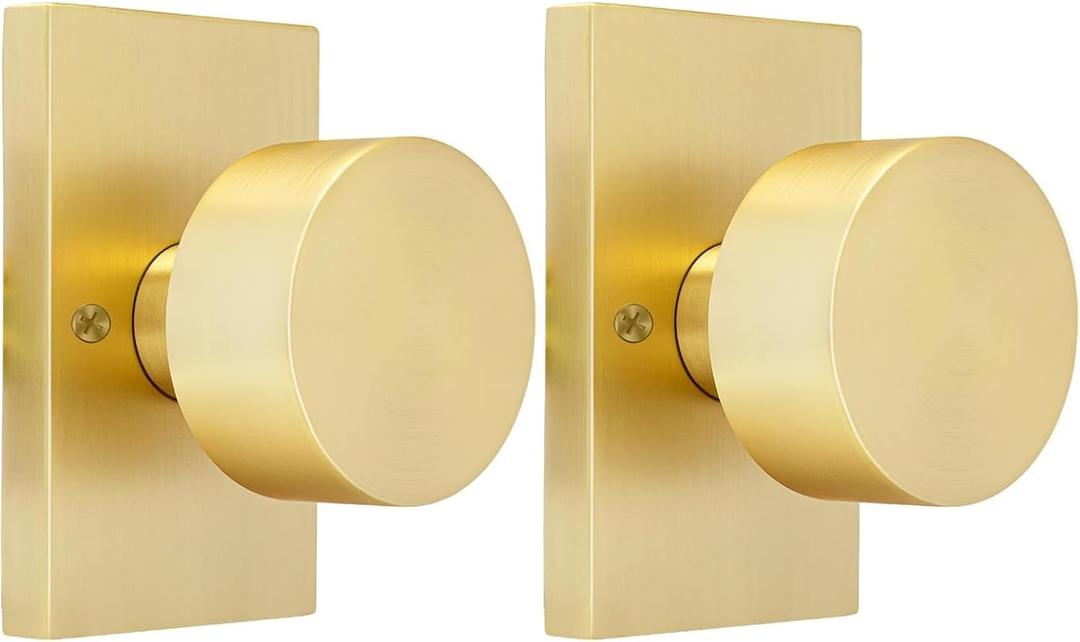 Dummy Door Knobs Gold, Heavy Duty Zinc Alloy Closet Door Knobs Interior, No-Turning Single Side (2 Pieces/1 Pack)