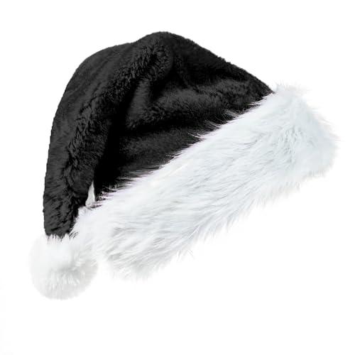 CIPOWM Christmas Santa Hat for Adults, Velvet Santa Hats Plush Christmas Hat for Xmas New Year Party Decorations and Supplies (Black)
