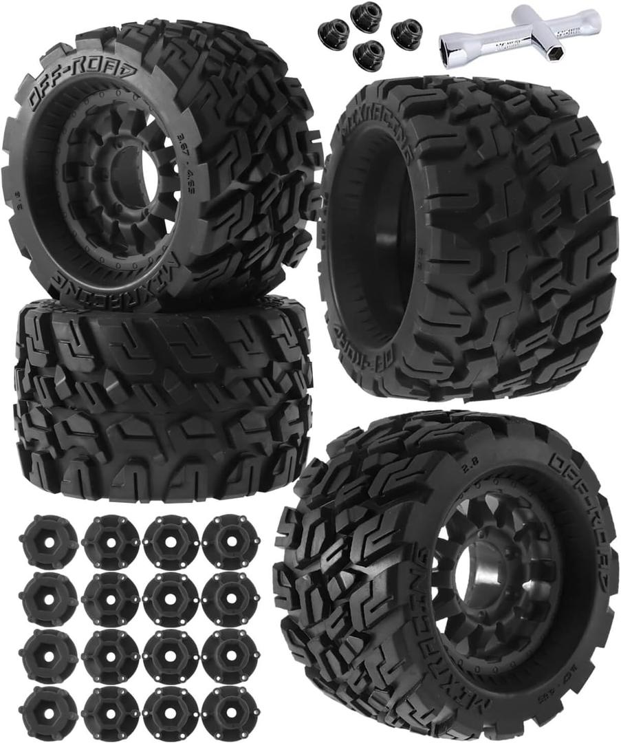 RC Truck Tires Wheel for 1/10 Big Rock Granite Vortek/Stampede Rustler Hoss/L0s1 Rc 4wd,RC Wheels Tires 12mm/14mm Hex,Black