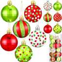 Beeveer 24 Pcs Christmas Ball Ornaments 1.97 Inches Glittering Plastic Hanging Decorations Lime Green Elf Balls Swirl Candy Cane Shatterproof Hanging Tree Ornaments for Xmas Holiday Party Decors