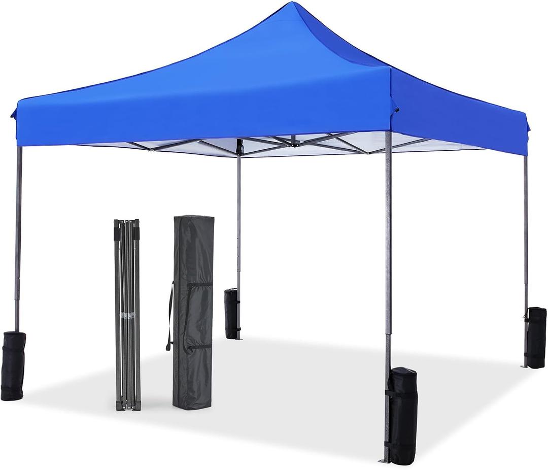 NEWBULIG 10x10 FT Pop Up Canopy Tent, Heavy Duty Outdoor Sun Shade Shelter with Sand Bags, Portable Instant Canopy for Camping, Beach, Backyard, Patio, Classic Blue