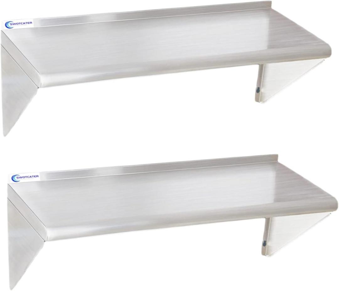 2 Pack Stainless Steel Shelf 18"x48" 400LB, Commercial Stainless Steel Shelves Wall Mounted, Heavy Duty Metal Floating Shelving for Home Kitchen, Restaurant, Garage