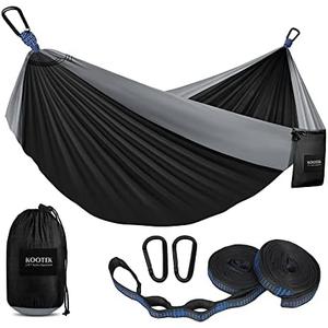 Kootek Camping Hammock 500 lbs Capacity, Portable Hammocks with Tree Straps & Attached Carry Bag, Camping Essentials Gear, Perfect for Outside Indoor Hiking Beach Backpack Travel  Black & Grey