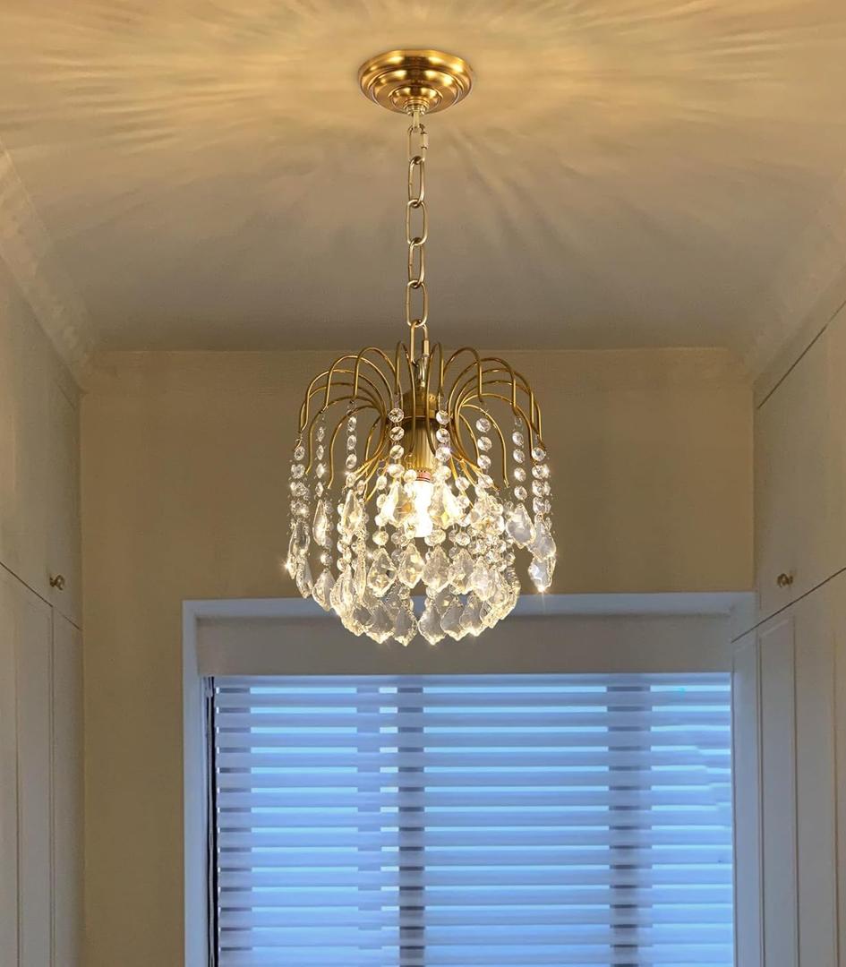 Crystal Chandelier LED Pendant Light for Dining Room Chain Hanging Lighting Fixtures for Kitchen Entrway Foyer Ceiling Pendant Drops Lights Gold