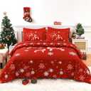 YIYEA Christmas Comforter Set, 7 Pieces Bed in a Bag, Christmas Bedding Sets with Comforter, Flat Sheet, Fitted Sheet, 2 Embroidered Pillowcases, and 2 Printed Pillowcases, King