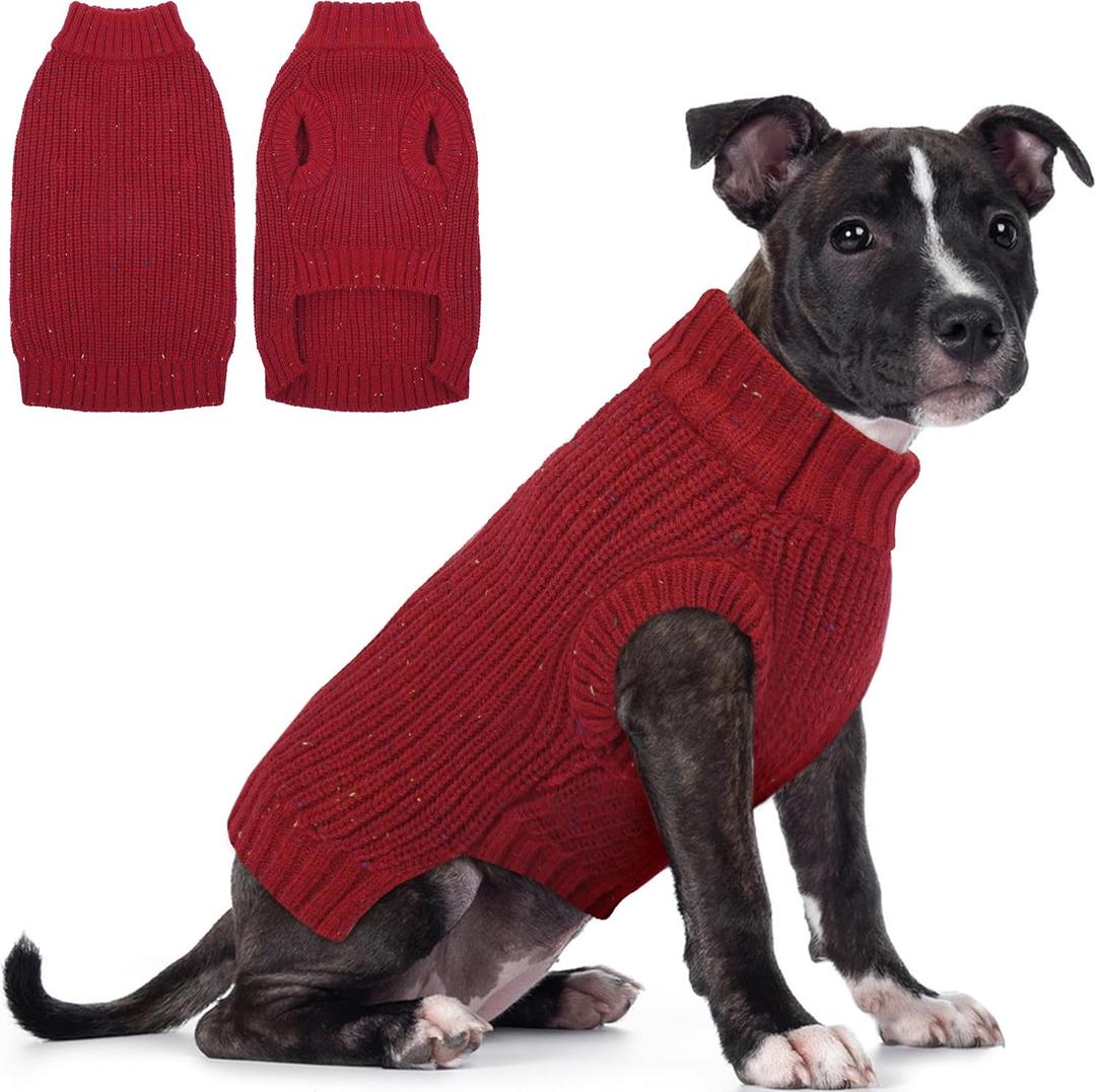 PUMYPOREITY Dog Warm Sweater - Sleeveless Polka Dot Pet Jumper with Stand Collar & Stretch Fit for Small Medium Breeds, Colorful Dots Dog Shirt for Christmas Photos, L, Red