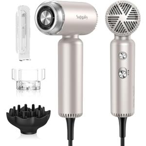 Hair Dryer - Super Lightweight Hairdryer, Potable High Speed Unique Brushless Motor for Fast Drying, Quiet Mini Ionic Blow Dryer for Travel, Magnetic Diffuser & Concentrator & Wall Mounted