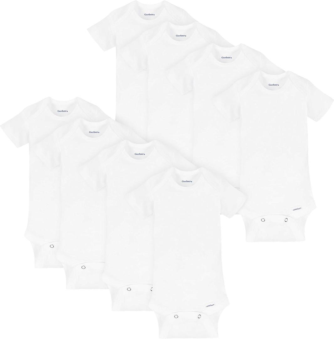 Gerber unisex-baby 8-pack Short Sleeve Onesies Bodysuits (6-9 Months, Solid White)
