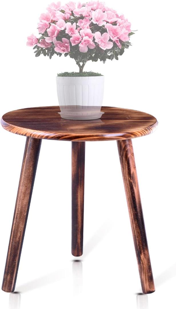 Mid Century Wooden Plant Stand - Tall Planter Table, 12 inch Round, Small