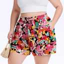 Plus Size Shorts for Women Casual Elastic Waist Wide Leg Flowy Shorts with Pockets Summer Vacation Outfits (XXXL)