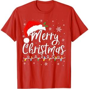 Merry Christmas Lights Santa Hat Xmas Family Matching Pajama T-Shirt L