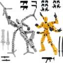 T13 3D Action Figure Set (Assembly Completed) 2 Pcs, 3D Printed Multi-Jointed, Titan 13 Action Figures, Multi-Articular Lucky Mobile Robot Nova,Desktop Decorations for Game Lovers Toys (Sliver Gold)