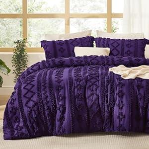 Bedsure Tufted Boho Comforter Set California King - Purple Boho Bed Set, Gentle Soft 3 Pieces Farmhouse Shabby Chic Embroidery Bedding, Gifts for Woman, Soft Jacquard Comforter for All Seasons