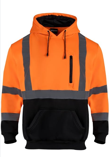 High Visibility Safety Fleece Hoodie for Men Reflective Sweatshirt ANSI Class 3 Hi Vis Pullover Hoodie Jacket