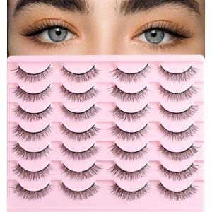 False Eyelashes Natural Lashes Wispy Fake Eyelash Cat Eye Strip Lash Mink Lashes Pack Fluffy Eye Lashes Natural Look Short Cateye Lash Strips (Natural Daily)