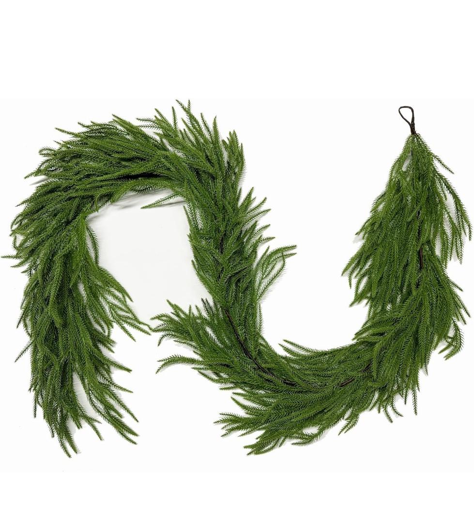 Christmas Garland Norfolk Pine Garland Real Touch Artificial Greenery Garland for Mantle Fireplace Table Indoor Outdoor Holiday Decortions 2 Pack