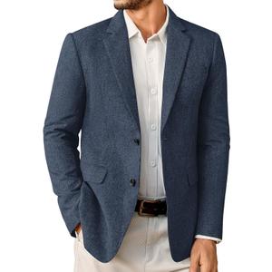 Vssjavun Mens Sport Coats Casual Blazer Two Button Lightweight Suit Jacket (Blue, L)