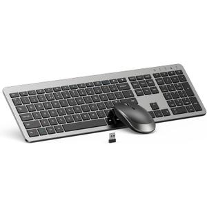 Wireless Keyboard and Mouse Combo - Full Size Slim Thin Wireless Keyboard Mouse with Numeric Keypad 2.4G Stable Connection Adjustable DPI (Grey & Black)