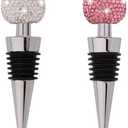 2 pack GSRYPC Bling Bling Decorative Crystal Diamond Wine Stopper,Zinc Alloy Silicone Crystal Wine Toppers Stopper Wine Set Accessories For Gifts, Bar, Holiday Party, Wedding（Silver+pink)