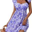 Womens Summer Dresses Sweetheart Neck Ruffle Sleeve Mini Sundresses with Pockets A Line Flowy Beach Dress (Medium, Purple)