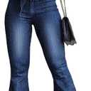 Pantete Womens High Waisted Bell Bottom Jeans Denim High Rise Flare Jean Pants with Wide Leg and Belt (Large, Vintage Blue)