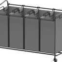 Simple Houseware 4-Bag Heavy Duty Laundry Sorter Rolling Cart, Dark Grey