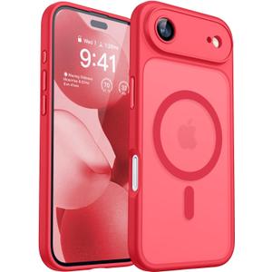 CANSHN Magnetic Compatible with iPhone Air Case(6.5 Inch), Upgraded [Full Camera Protection] [Compatible with Magsafe] [Translucent Matte] Shockproof Phone Cover for iPhone 17 Air Case,Red