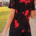 SOFIA'S CHOICE Women's Crewneck Tie Dye Shirts Fitted Short Sleeve Casual Summer Tee Tops Red Black Small 