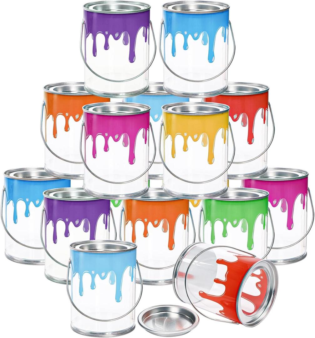 WUWEOT 16 Pack Mini Clear Paint Cans, 1/2 Pint Plastic Empty Paint Buckets, 2.8" x 3.6" Party Favors Candy Containers, Art Paint Supplies with Metal Lids for Art Parties Weddings Birthdays Picnics WUWEOT 16 Pack Mini Clear Paint Cans, 1/2 Pint Plastic Empty Paint Buckets, 2.8" x 3.6" Party Favors Candy Containers, Art Paint Supplies with Metal Lids for Art Parties Weddings Birthdays Picnics