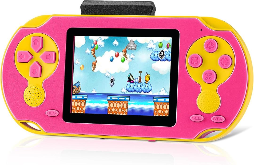 16 Bit Handheld Game for Kids, Video Game Player with Built in 230 HD Games, 3.0'' Screen Retro Electronic Machine with 3 Cartridges, Portable Rechargeable Games for Ages 3-12 (Rose Red)