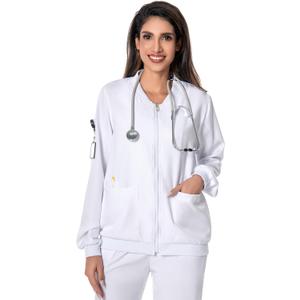 Scrub Jackets for Woman, Zip Front Nurse Jacket-4-Way Stretch Fabric Coat (X-Small, White)