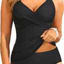 Tempt Me Women Tummy Control Tankini Swimsuit - Ruched Two Piece Bathing Suits Underwire V Neck Swimwear with Bottom 2026, L