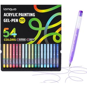 languo Acrylic Gel Pens for Coloring, 54 Colors Set 3D Acrylic Paint Pens with 1.0mm Bullet Tip for Adult Coloring, Colored Gel Pens for Black Paper, Rock, Glass, Fabric, DIY and Art Crafts Supplies