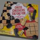 Regal Games - Reversible Wooden Board for Chess, Checkers & Tic-Tac-Toe - 24 Interlocking Wooden Checkers and 32 Standard Chess Pieces - for Age 8 to Adult for Family Fun (10.5 Inch - Reversible)