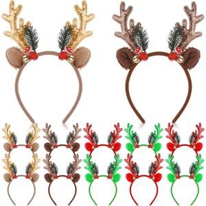 Zubebe Christmas Reindeer Antlers Headband Glitter Elk Hair Bands Christmas Hair Accessories for Women Costume Party Cosplay