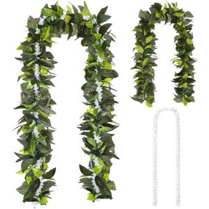 2 Pcs Hawaiian Luau Maile and Pikake Lei Graduation Lei Hawaiian Maile Lei Artificial for Wedding Graduation Party, 4.9 ft